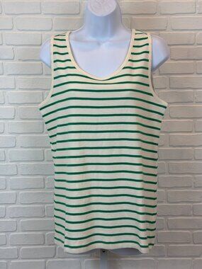 Lands' End Striped Tank Top Cream Green Medium